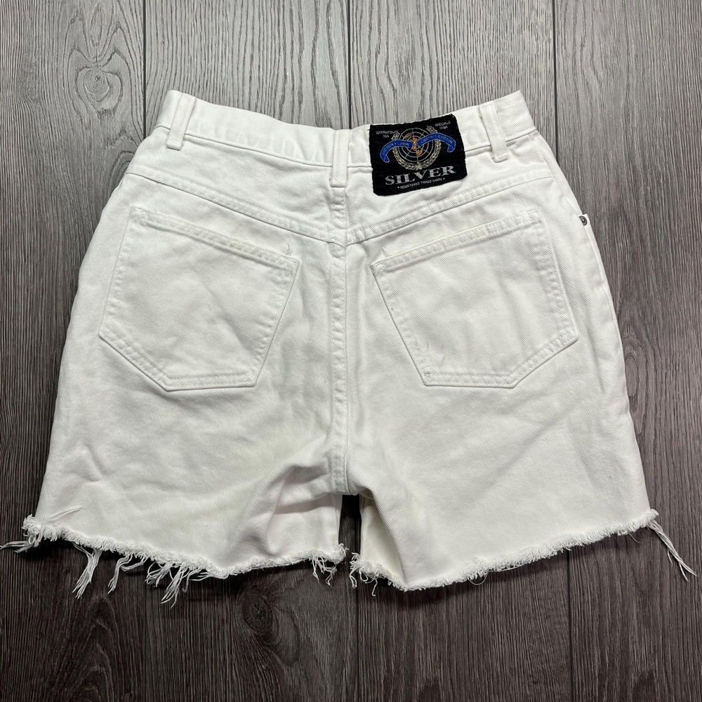 Vintage Silver 1990s White Denim Jean Shorts Cut‎ Off 28 High Waisted Western